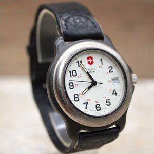 Vintage Swiss Army Military Watch Unisex Silver Tone Stainless Steel Date Rare